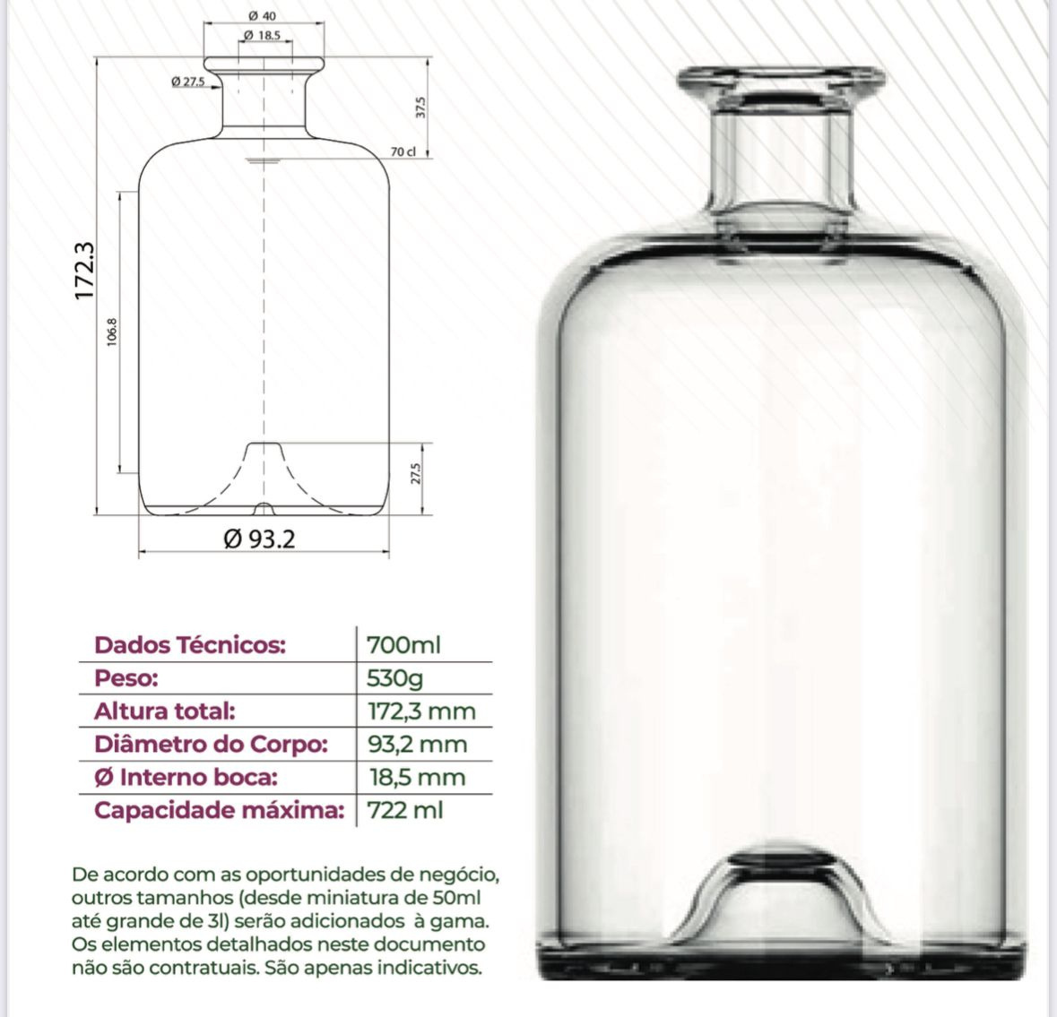 Desenho técnico de garrafa 700 ml